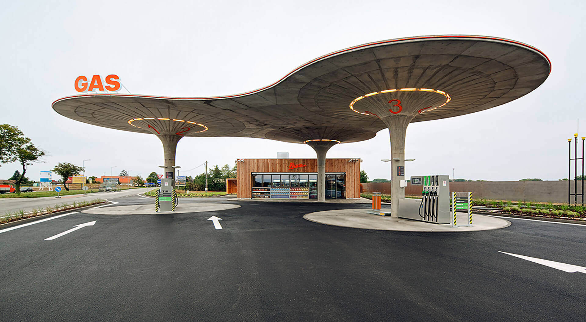 Gas Station Petrol Forecourt Benchmark, Arne Jacobsen, Innovative Architecture, Canopy Design, Forecourt Graphics, Matuskovo Slovakia 2011 - CampbellRigg Agency