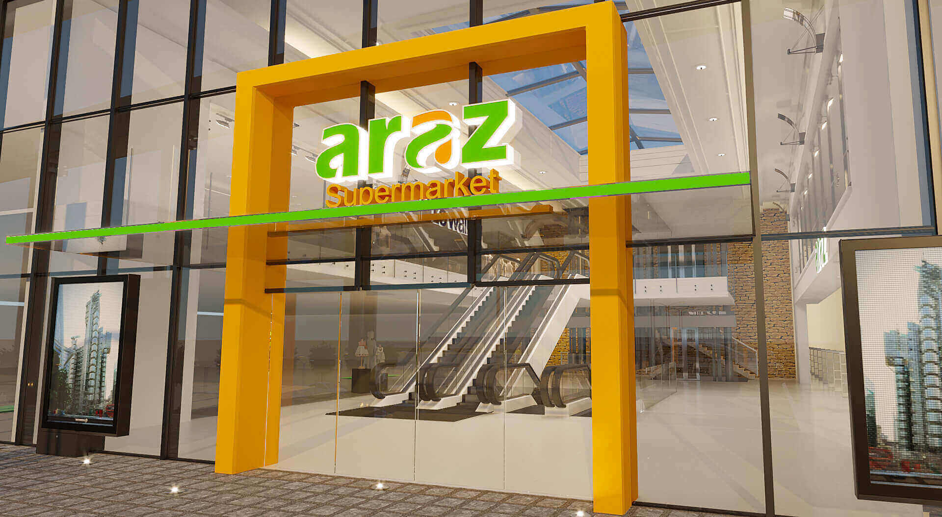 Araz Shopping Mall Design, Azerbaijan, Retail Brand Identity Creation, Entrance Architecture and Interior Design - CampbellRigg Agency