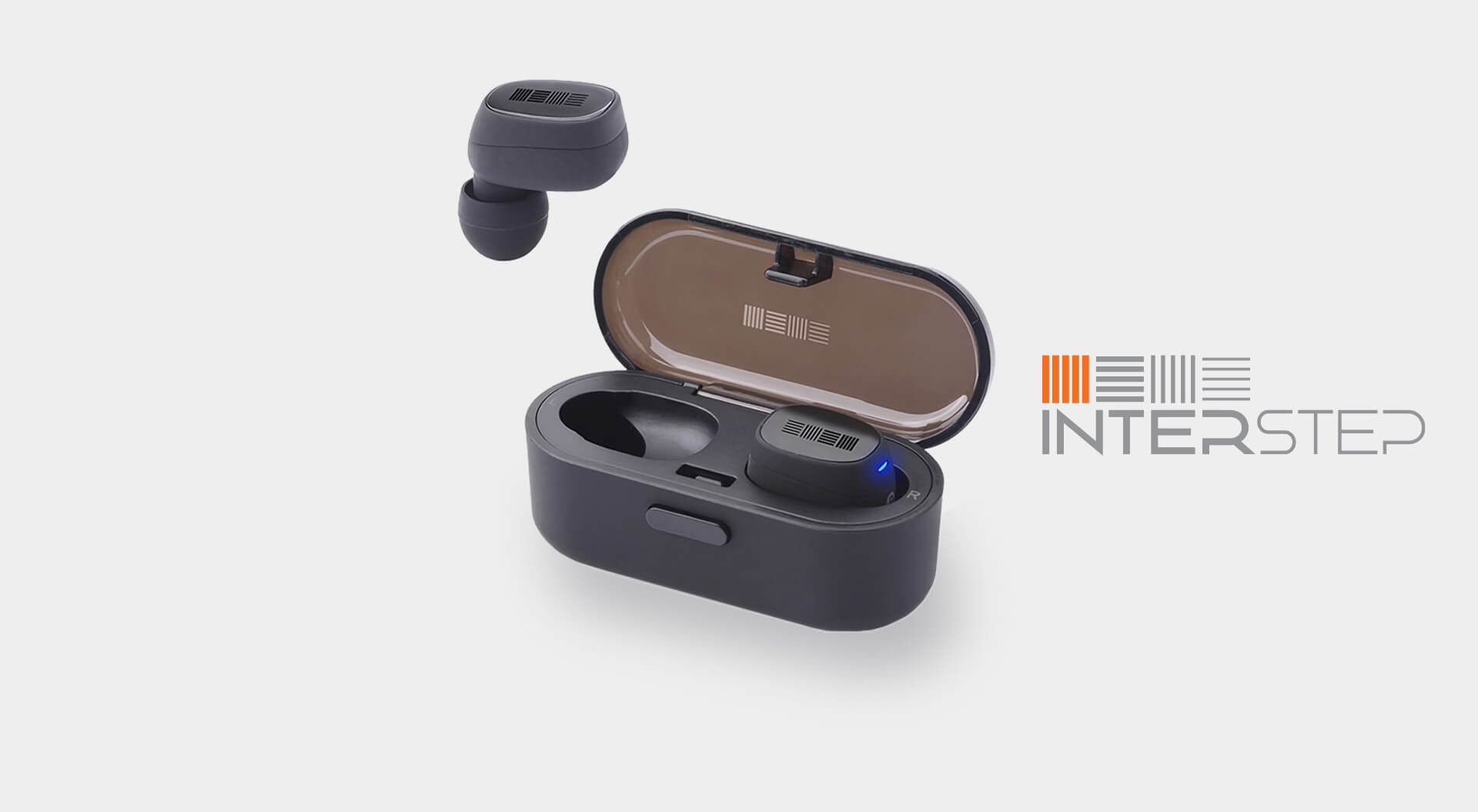 Interstep Technology rebrand identity product case design of cordless portable ear phones 