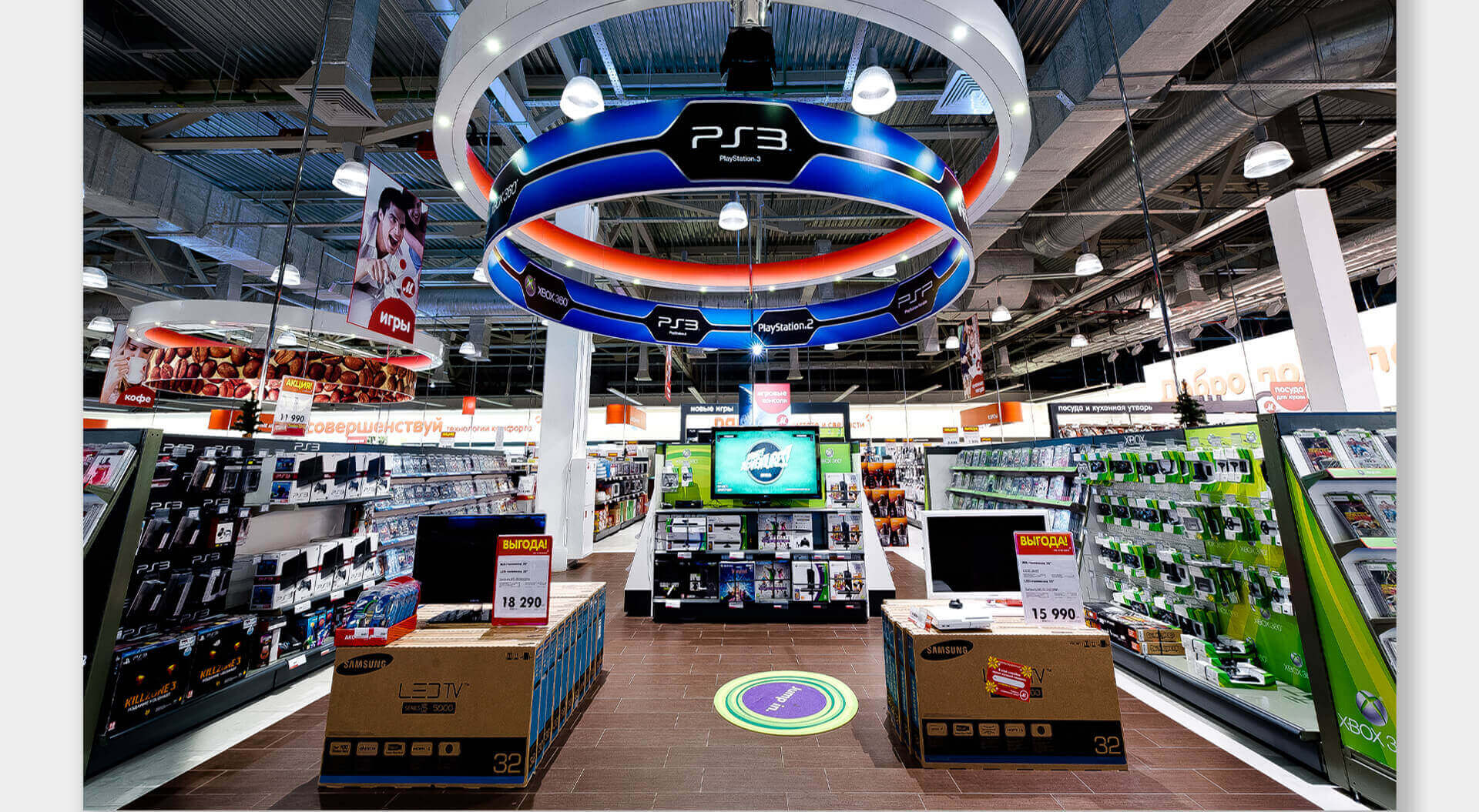 M.Video Technology Stores rebrand and interior design POSM brand communications Games station 