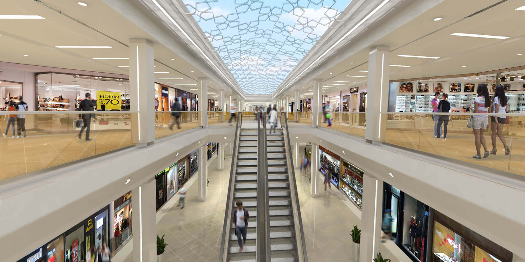 Icerenkoy shopping mall Istanbul interior design escalator circulation and geodesic glazed roof design