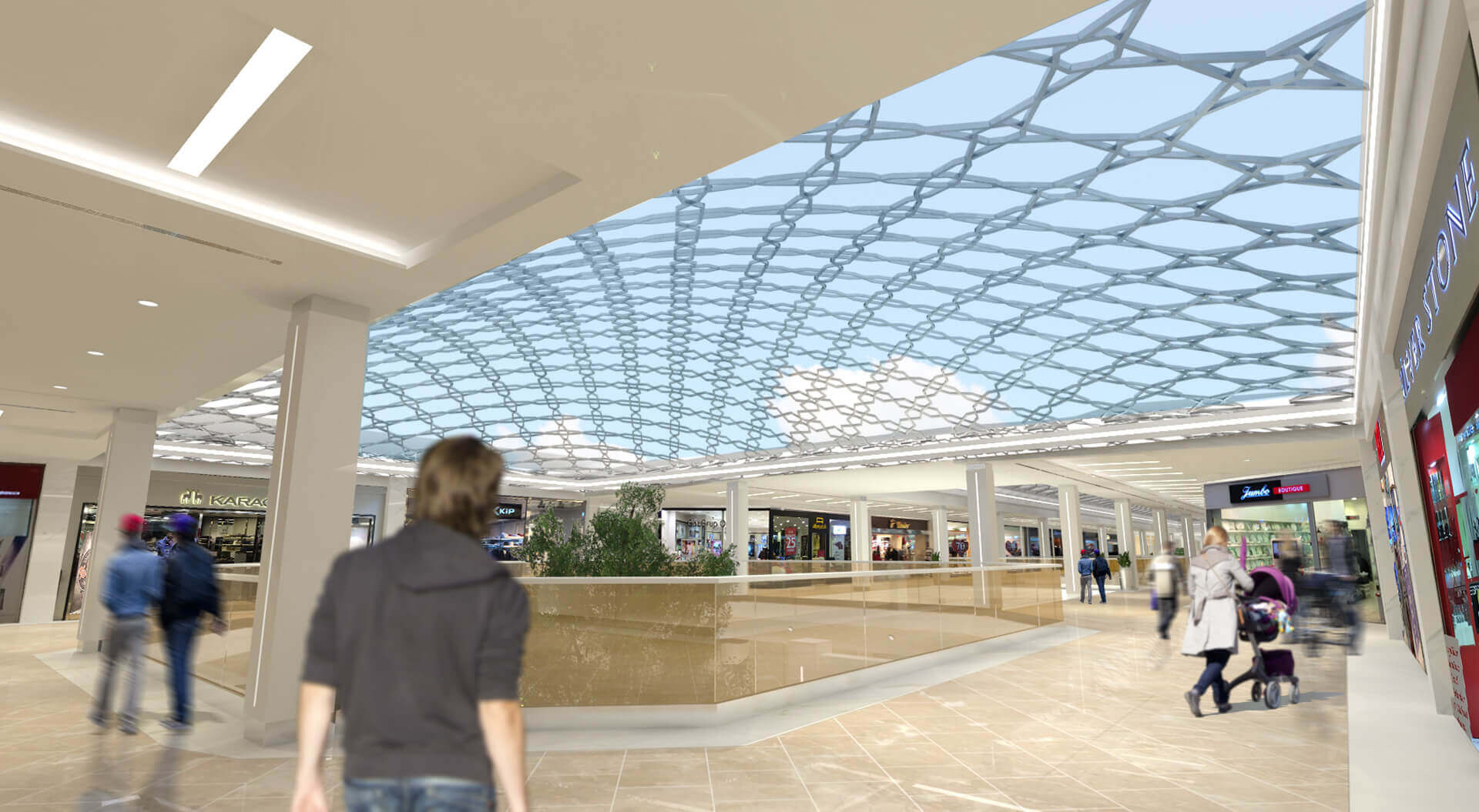 Icerenkoy shopping mall Istanbul interior design food court and geodesic glazed roof design
