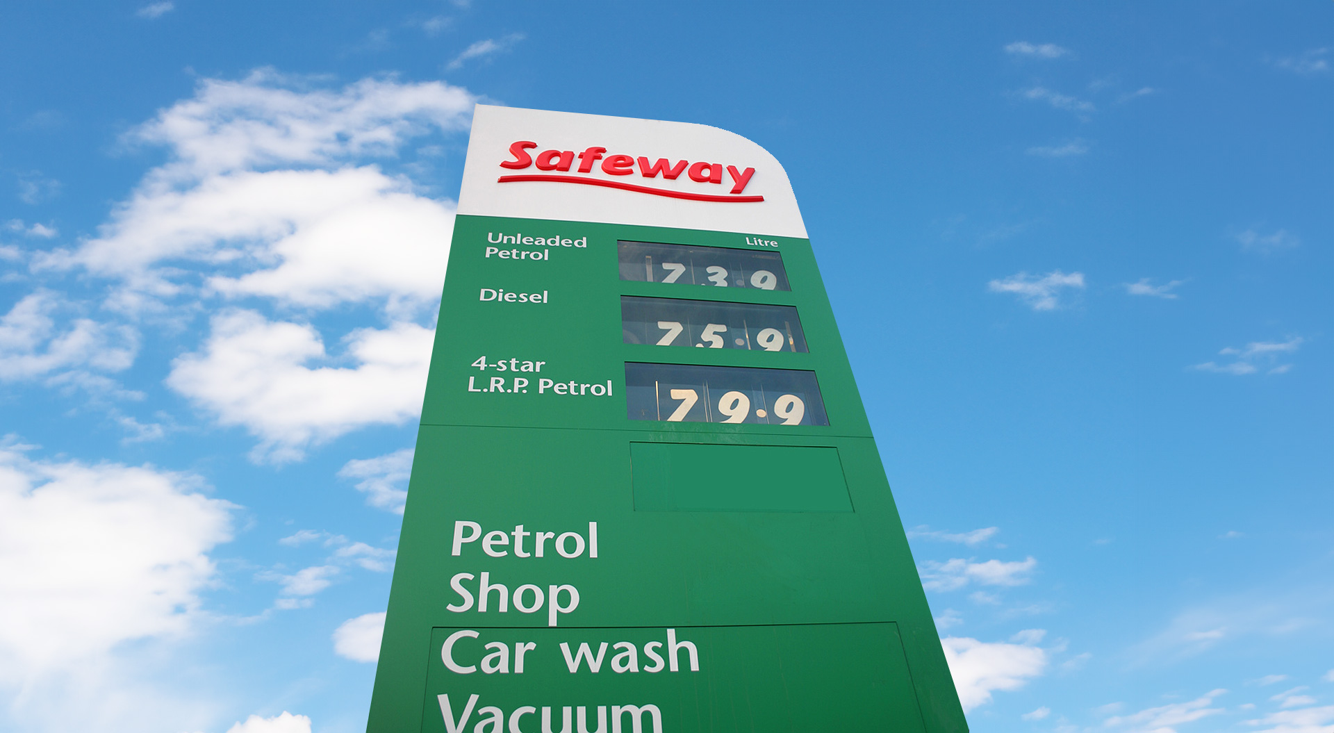 Safeway Petrol forecourt branding and totem design