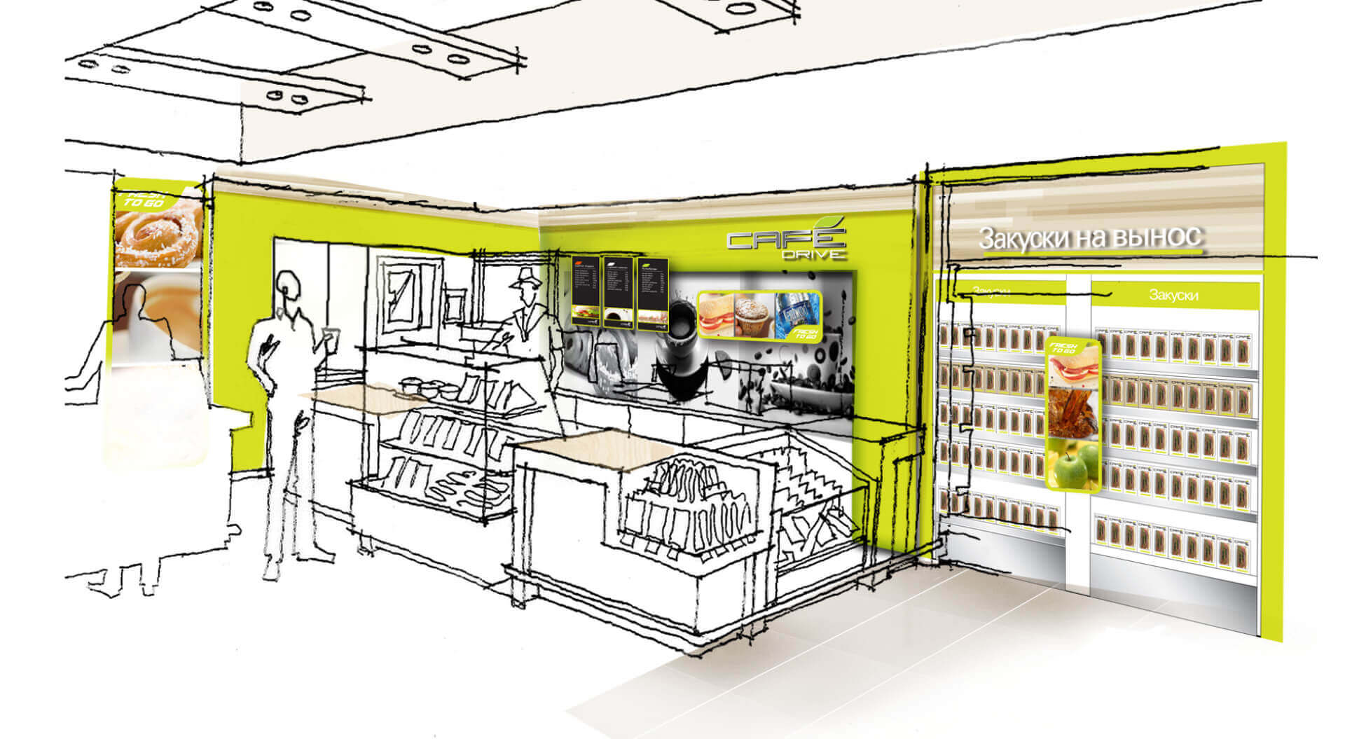 Gazprom Neft Russia Petrol Forecourts Café Drive convenience store interior design