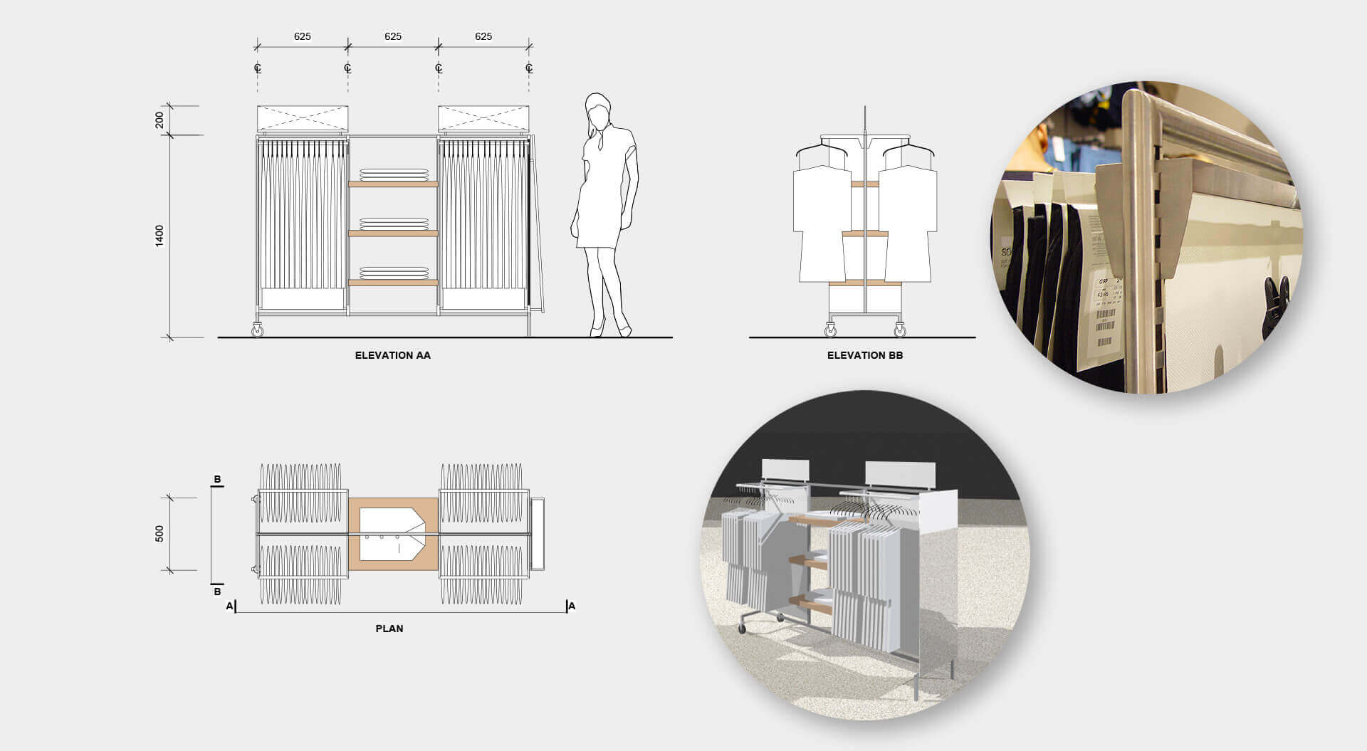 Kesko K Citymarket Hypermarket fashion store merchandising system technical drawings