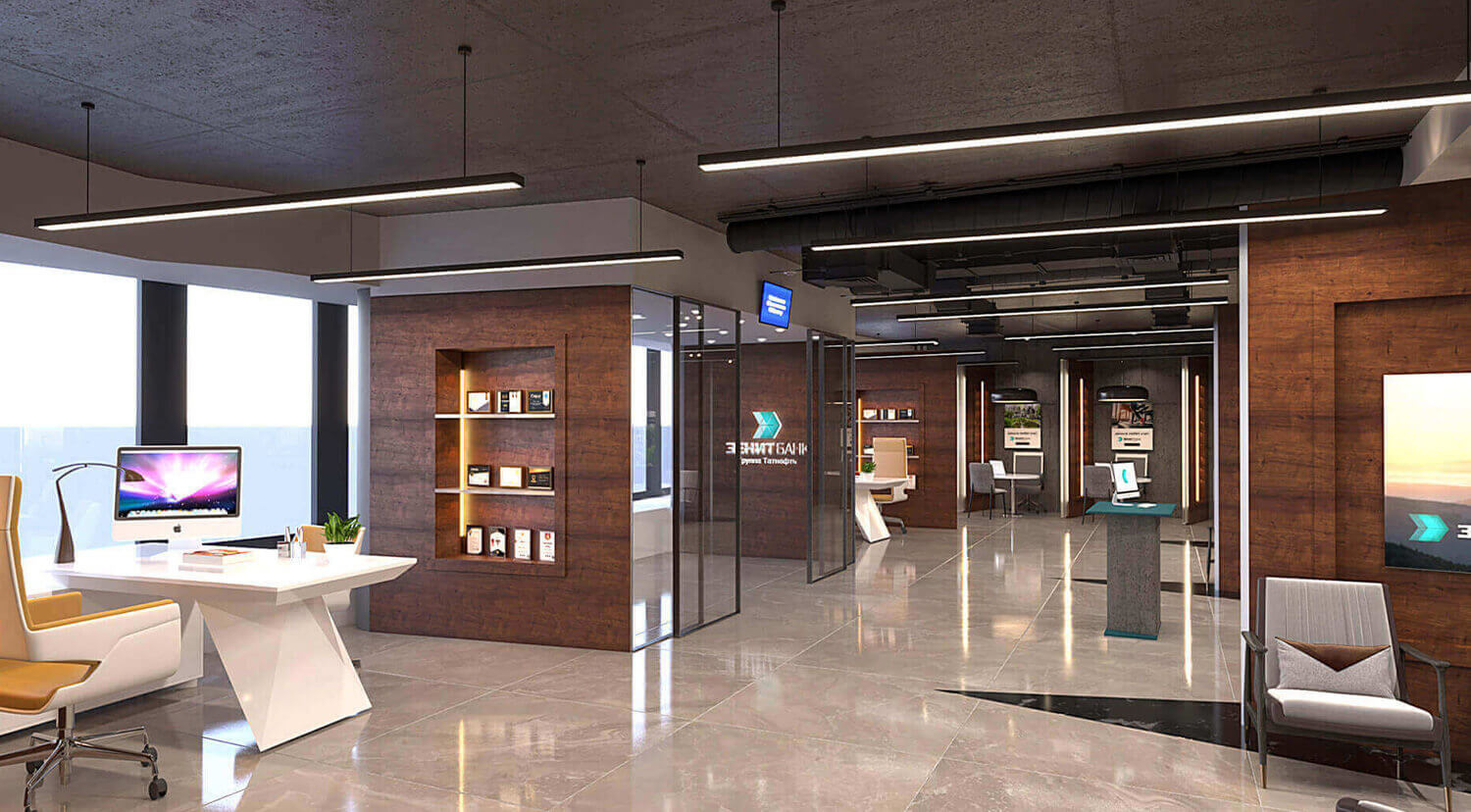 Zenit Bank Russia, Manager’s consultation desk, entrance lobby to banking hall - Campbell Rigg Agency